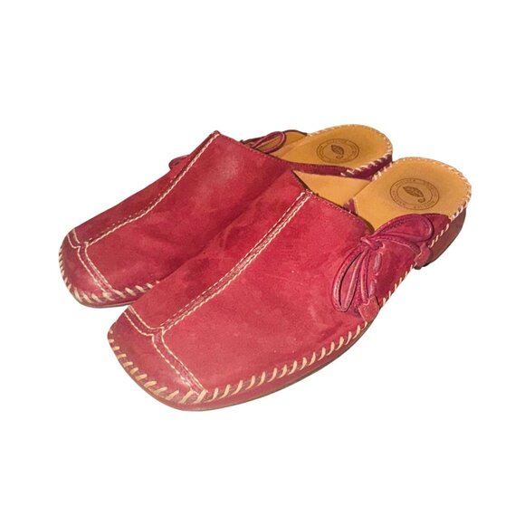 Nurture Red Suede Leather Mules 7M With Contrast Stitching Tie Detail Money - Picture 3 of 10